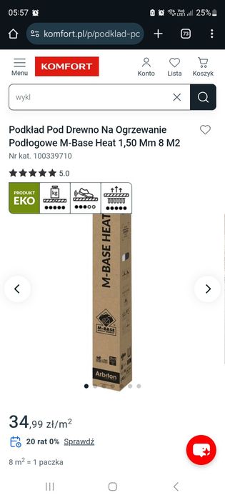 podkład pod drewno na ogrzewanie podłogowe m-base heat 1,50 mm 8 m2