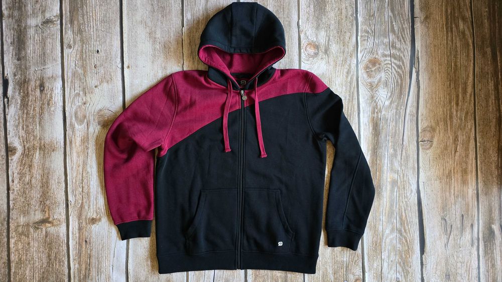 EMP shop bordowa czarna rozpinana bluza z kapturem raglan contrast L