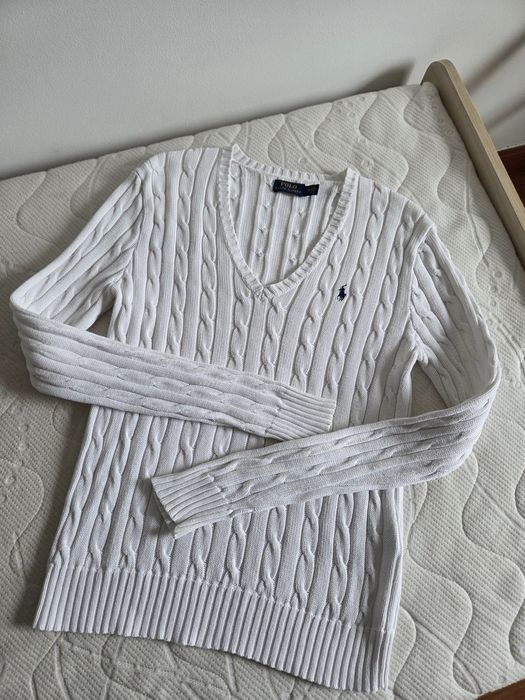 Biały sweterek Ralph Lauren warkocz