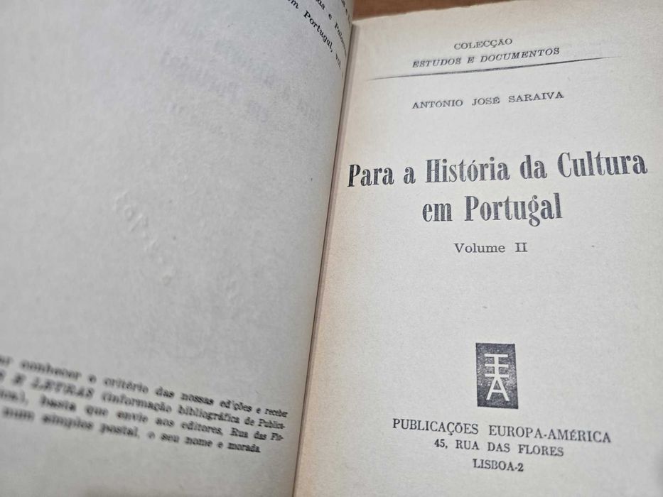 Para a história da Cultura em Portugal - António José Saraiva - I e II