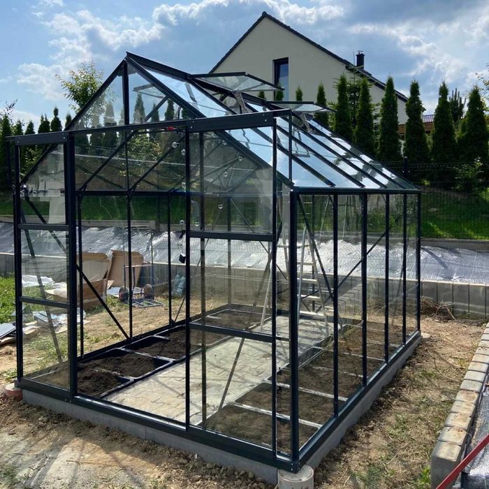 Szklarnia ogrodowa aluminiowa 2,55 x 3,17 m, szklarnia szklana, szklarnia do ogrodu warzywnego, duża szklarnia na warzywa