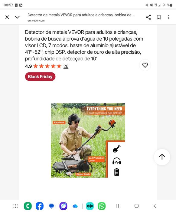 Detectore de metais Vevor novo