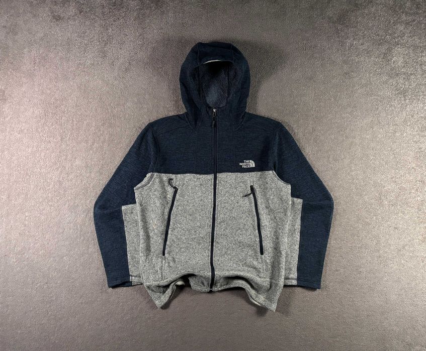 Polar The North Face L Granatowy Oryginalny Ciepły Szary Rozpinany Kaptur