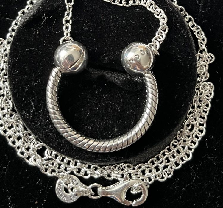 Pandora naszyjnik srebrny pół koło do charms srebro 925 łańcuszek