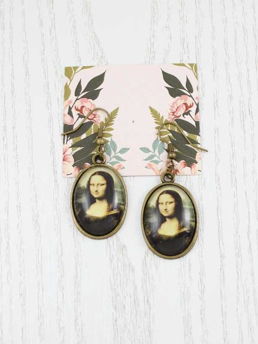 kolczyki Mona Lisa wiszące vintage retro boho etno folk obraz Da Vinci