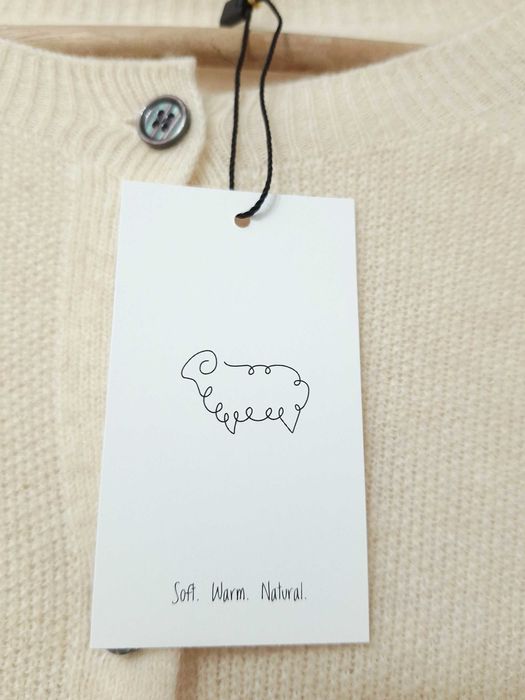 Sweter kardigan damski kremowy jasny beżowy 100% wełna merino