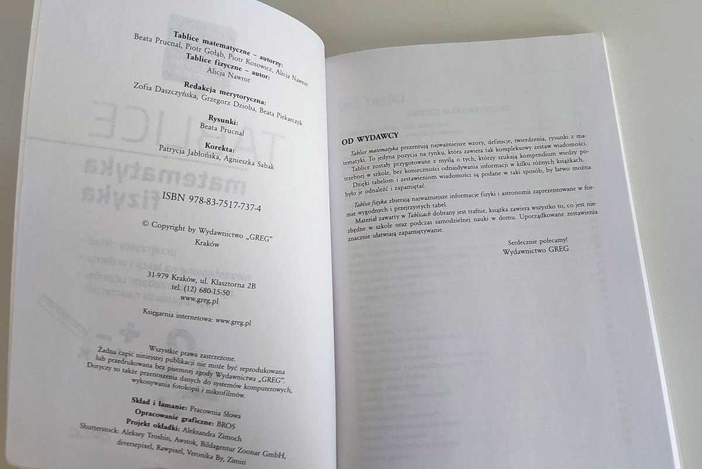 Tablice matematyka + fizyka GREG