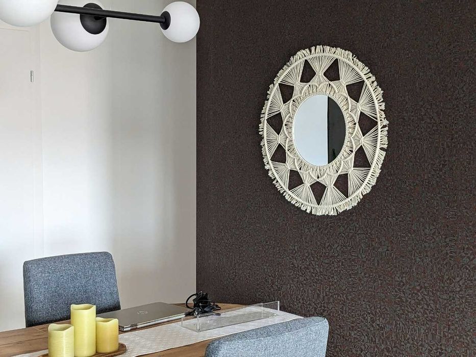 Lustro okrągłe z plecionką boho makrama 65 cm wiszące dekoracja
