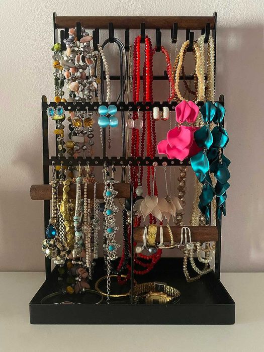 Organizer ekspozytor szkatułka stojak na biżuterię loft czarny drewno