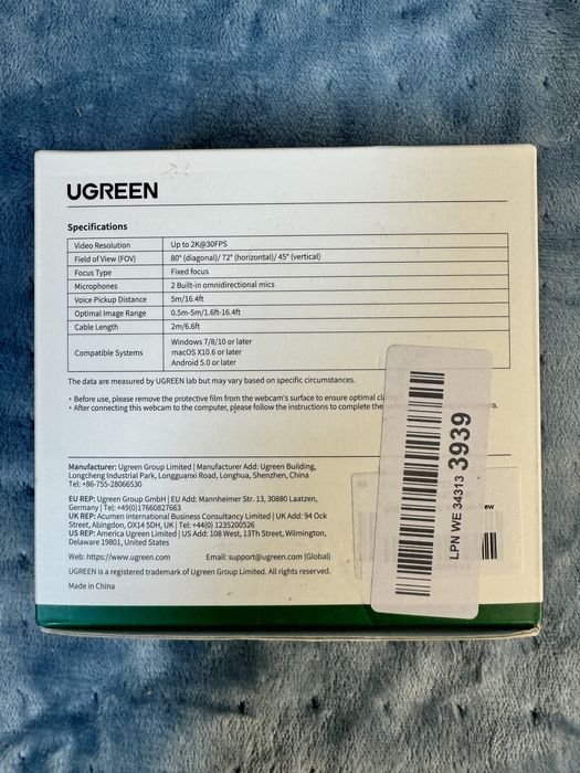 Веб-камера UGREEN 2K 30FPS USB з мікрофоном, нова