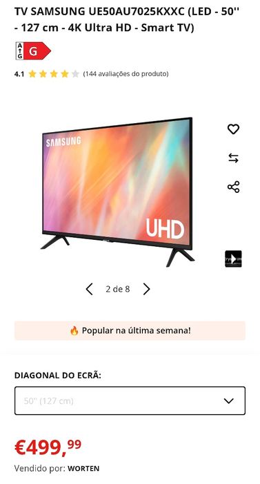 TV SAMSUNG UE50AU7025KXXC (LED - 50'' - 127 cm - 4K Ultra HD - Smart TV)