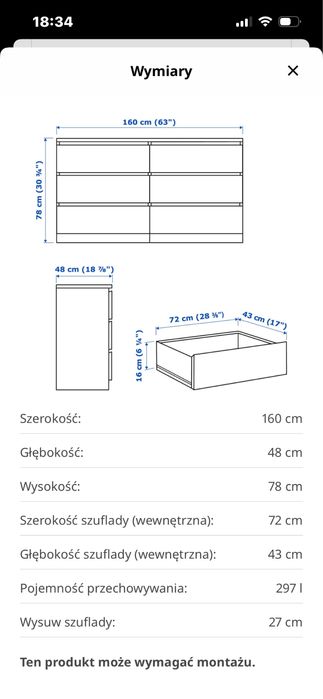 Biała komoda ikea malm, 6 szuflad
