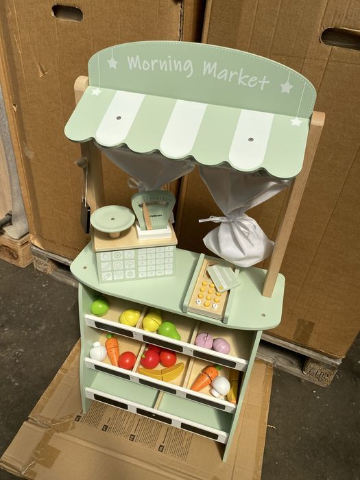 Duży, drewniany sklep - stragan i teatr 2w1 z wagą