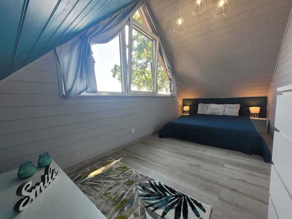 Domek nad jeziorem- linia brzegowa, pomost, mini plaża- Spalona