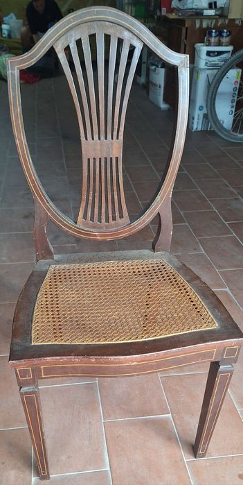 6 Cadeiras mogno D. Maria assento palhinha anos 50