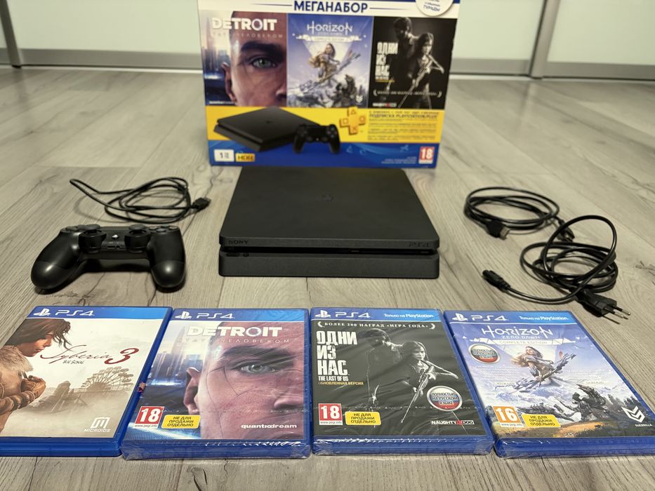PS 4 Slim 1 tb, повний комплект + ігри