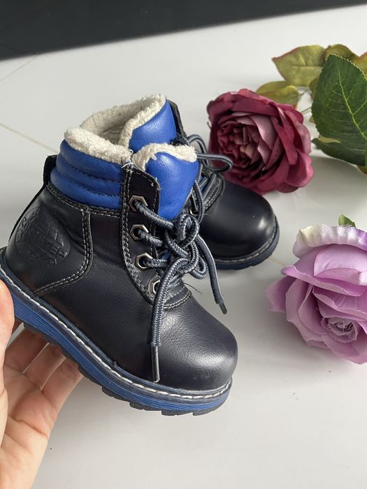 Buty kozaki na zimę zimowe śniegowce polarek w środku 22 granatowe