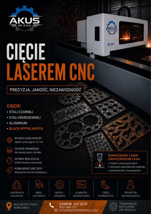 USŁUGI CIĘCIA LASEREM CNC – stal, aluminium, nierdzewka