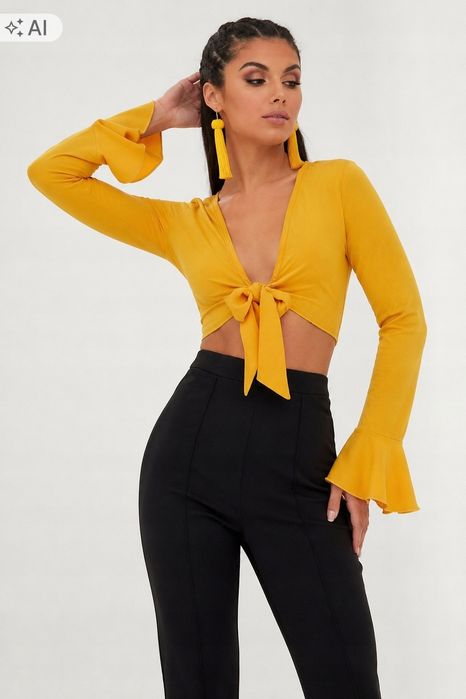 Prettylittlething bluzka z wiązaniem damska 34 2ga