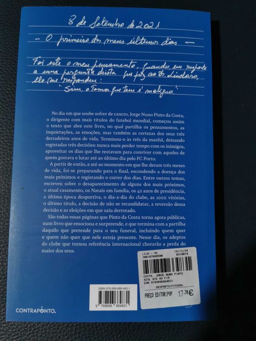 Livro "Azul Até Ao Fim"