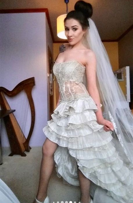 Suknia ślubna/ karnawałowa gorset ecru 36 wiktoriańska