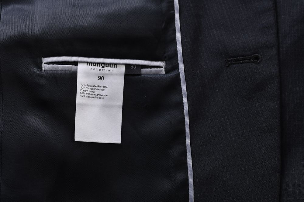 MANGUUN modny granatowy garnitur męski w krateczkę slim fit r. 46