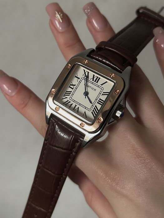Чоловічий механічний годинник картье Cartier Santos brown/gold