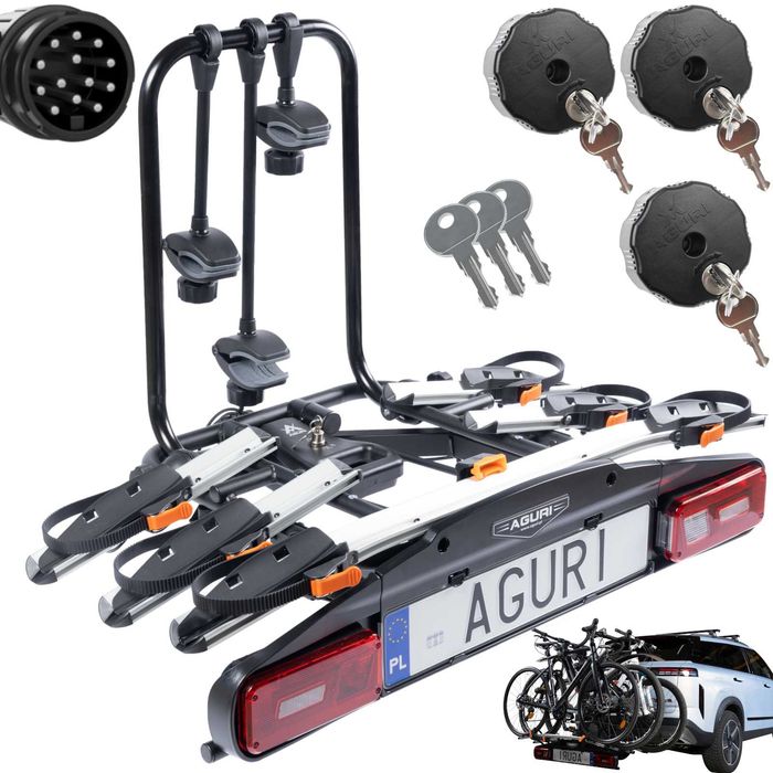 Bagażnik rowerowy platforma na hak Aguri Active Bike PRO 3 Silver uchylany na 3 rowery 13PIN
