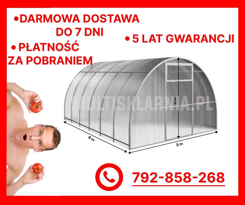 Szklarnia ogrodowa 3x4, 3x6, 3x8 poliwęglan 4 6 ze stali ocynkowanej