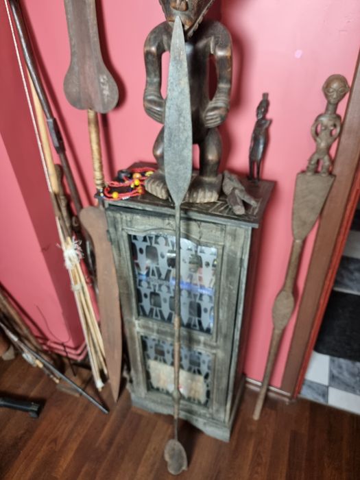 Włócznia Dzida Mongo wódz broń ceremonialna insygnia miedź żelazo kute Kongo/Zair, 140cm, sztuka Afryki
