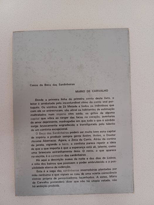 Livro Casos do Beco das Sardinheiras - Mário de Carvalho