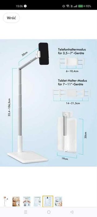 Uchwyt podłogowy na tablet i telefon obrotowy