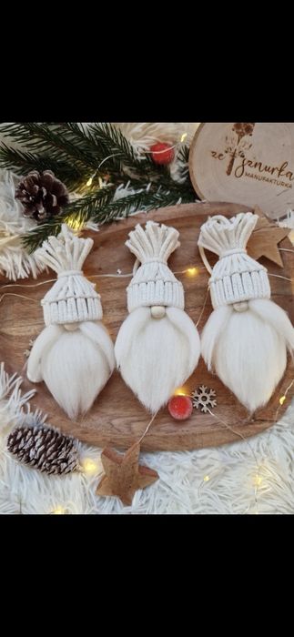 Bombki ręcznie robione box handmade świąteczne ozdoby mikołaje makrama