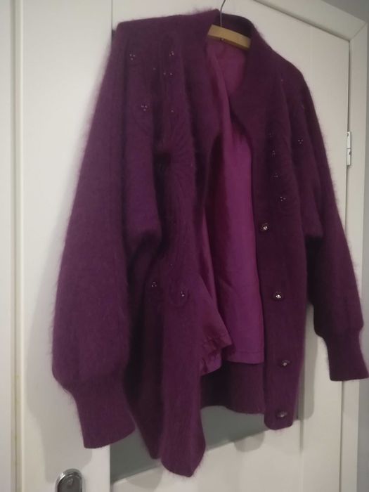 Piękny płaszcz sweter ALPAKA z wełny angory r. 44