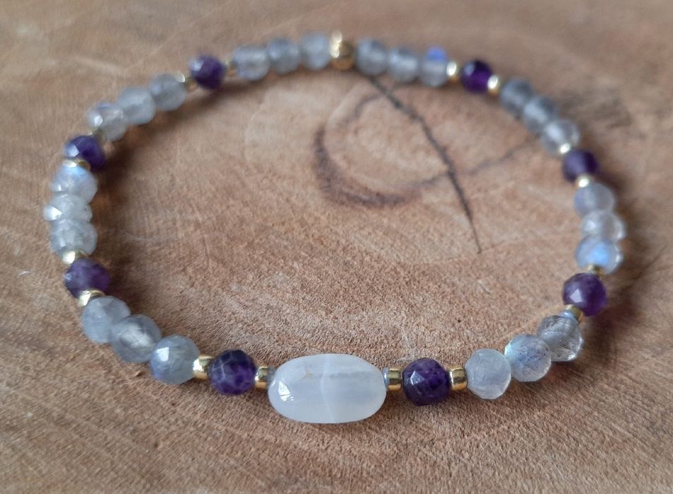 Bransoletka INTUICJA Labradoryt Kamień Księżycowy Ametyst