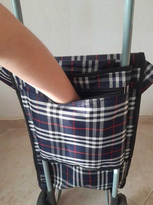Carrinho para compras xadrez azul marinho