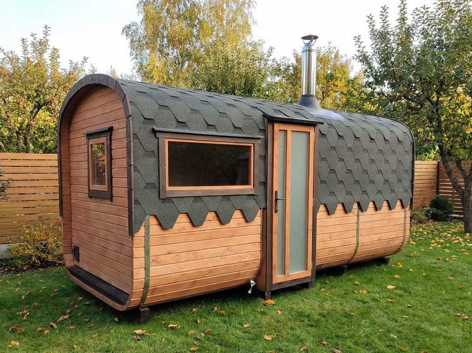 SAUNA Ogrodowa Beczka 5m +GRATISY: Balia do schłodzenia+LED - z piecem