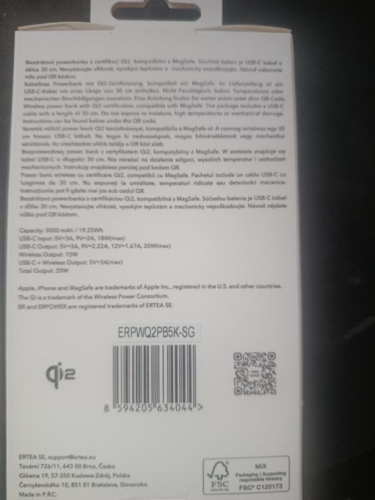 Powerbank ERPOWER Qi2 dual 5000mah z USB-C