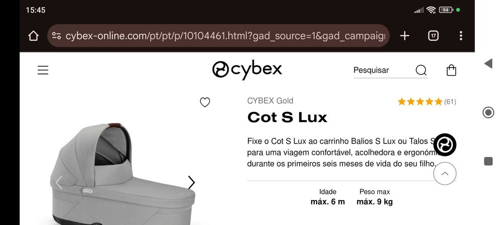 Cadeira auto CYBEX Platinum Cloud T i-Size/Alcofa CYBEX Gold Cot S Lux