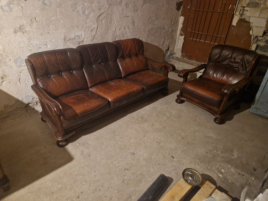Duży skórzany 3 częściowy wypoczynek