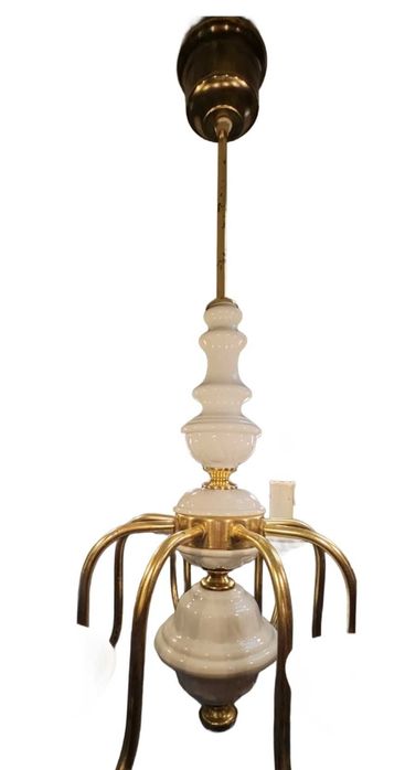 Żyrandol ośmioramienny Polam Poznań 13Z438, świeczki, porcelana /PRL