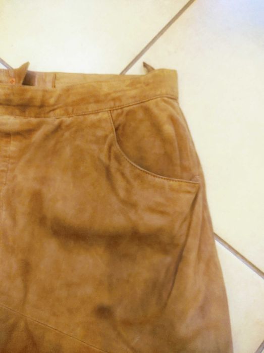 OuiSet maxi długa spódnica z naturalnej miękkiej skóry zamszowej