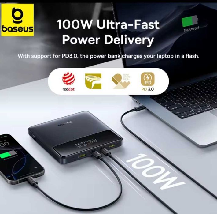 Повербанк Baseus Blade Digital Display 20000mAh 100W для зарядки ноутбуков и планшетов .