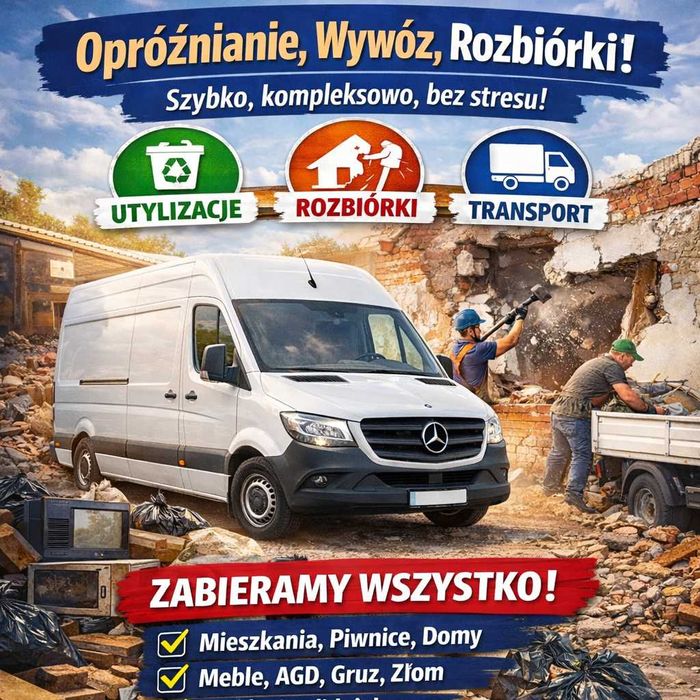 Opróżnianie, sprzątanie, przeprowadzki wywóz rzeczy, kucie, utylizacja i wywóz gruzu