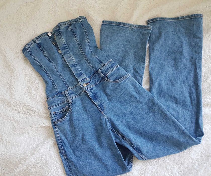 Mango jeansowy kombinezon z gorsetowym topem