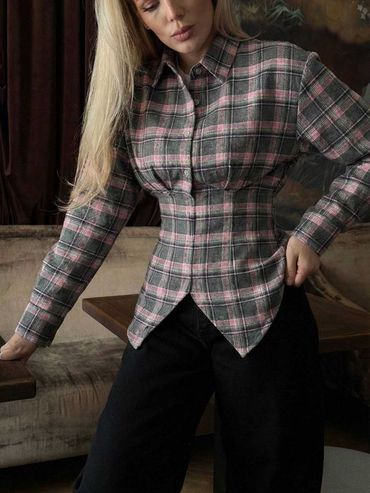 Фланелева сорочка в клітинку на ґудзиках прихована блискавка зав'язки