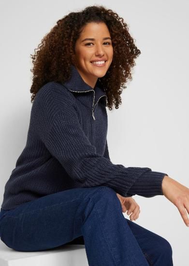 B.P.C granatowy sweter z półgolfem krótki 44/46.