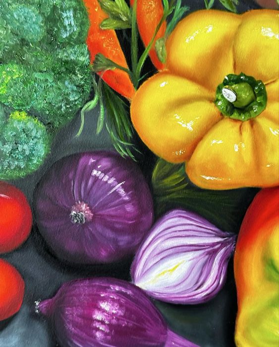 Картина олією « Овочева тарілка», натюрморт, овочі, картина з овочами