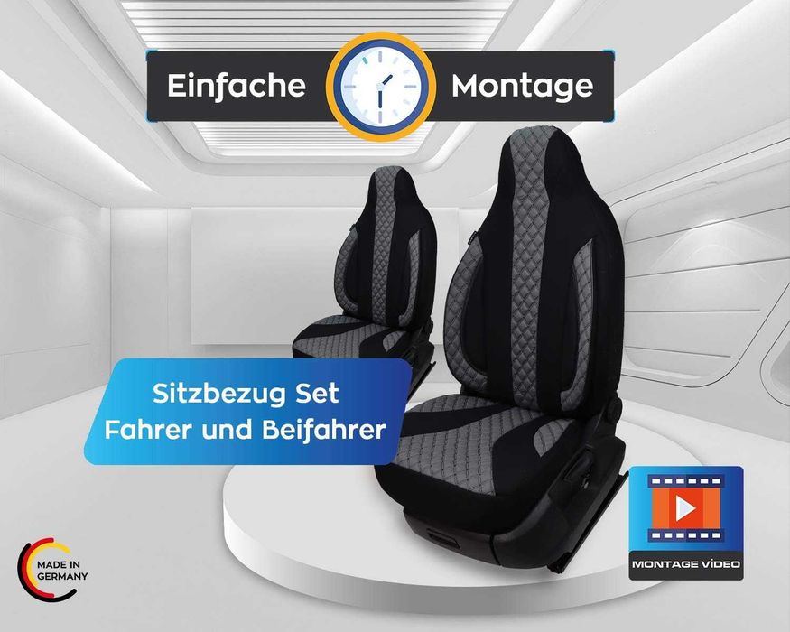 Pokrowce na siedzenia , kempingowych FIAT Ducato czarne/szare