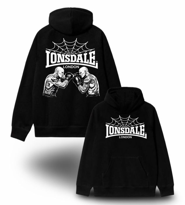 Худи Lonsdale London Fight Logo черное лонсдей кофта толстовка